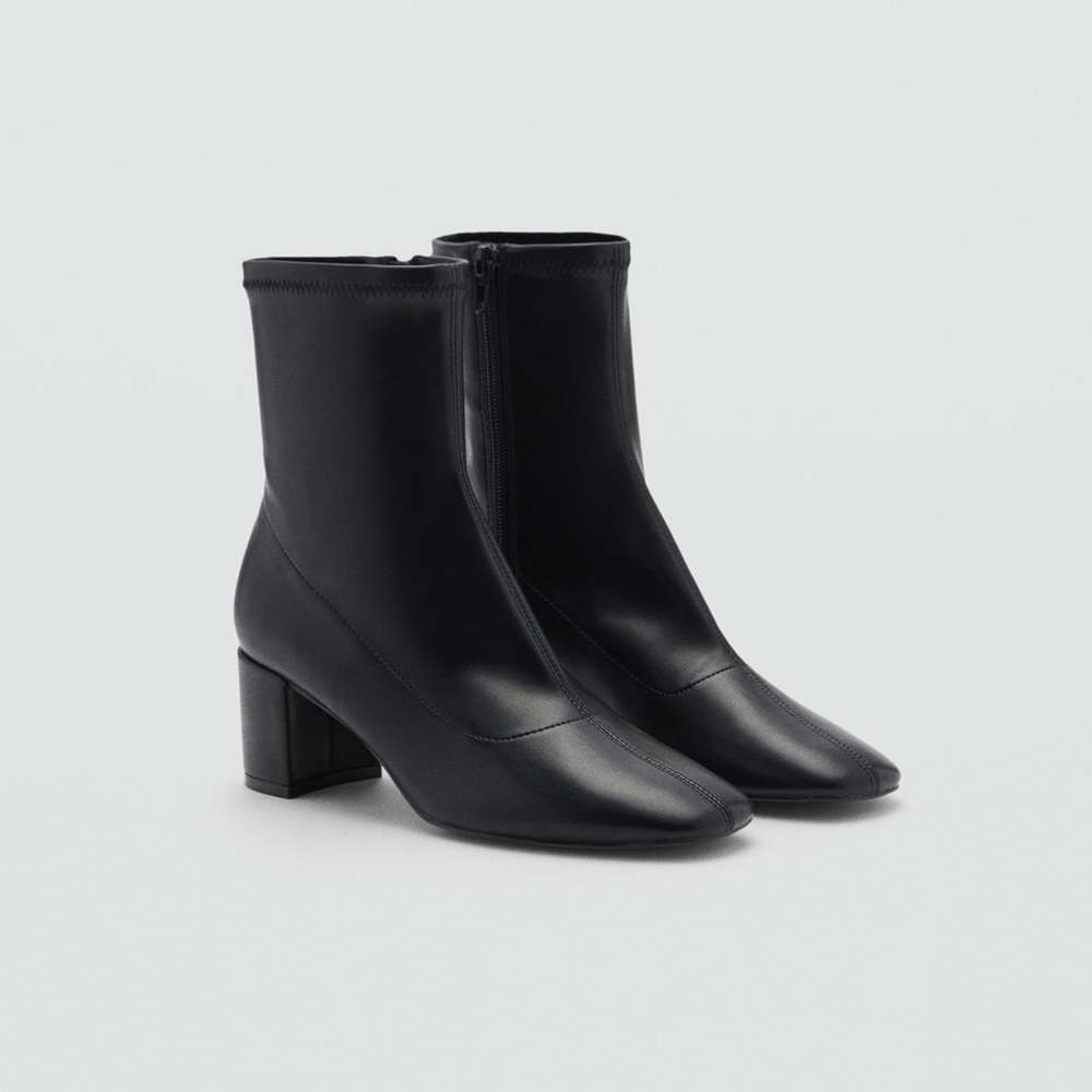 Mango MNG Block Heel Ankle Boots Booties Black US 6 Euro 36 New